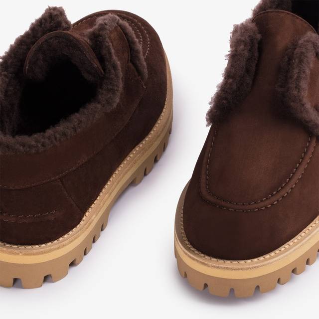 Le Silla Mocassino camoscio marrone ebano con fodera montone Sconto di tempo limitato