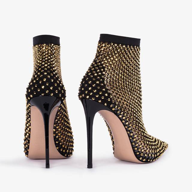 Le Silla Stivaletto calza nera e Cristalli oro Flash Sale
