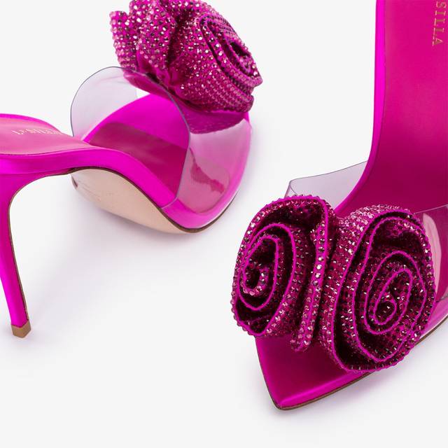 Le Silla Sandalo raso e plexy fucsia bouganville e Cristalli Lightning offer