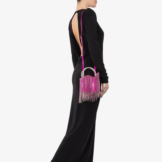 Le Silla Mini bag raso fucsia bouganville con frange argento Super Saving Price