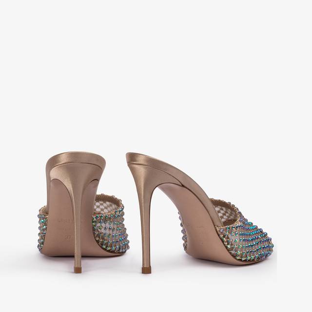 Le Silla Sandalo mule gioiello rete oro con Cristalli iridescenti Ultimi due giorni