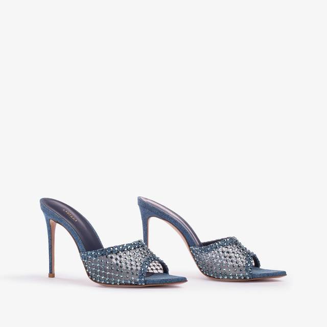 Le Silla Sandalo mule gioiello rete blu denim con Cristalli Ultimo giorno
