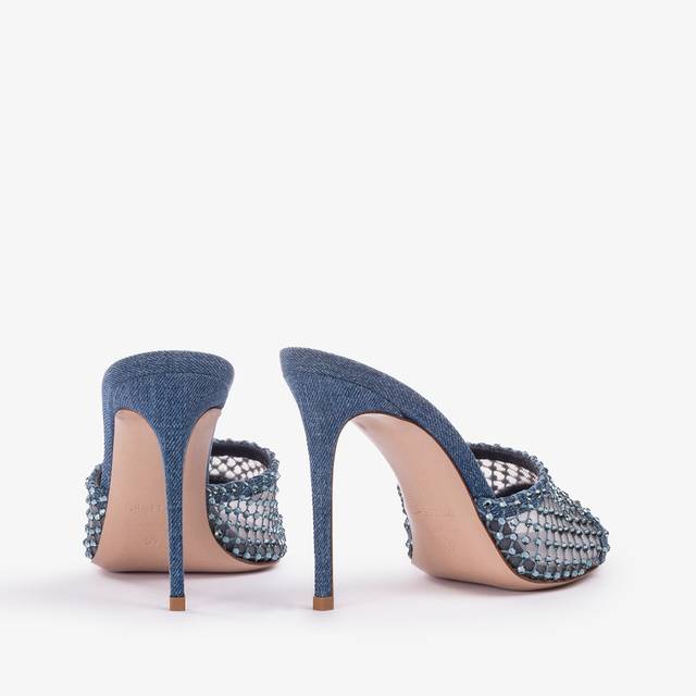 Le Silla Sandalo mule gioiello rete blu denim con Cristalli Ultimo giorno