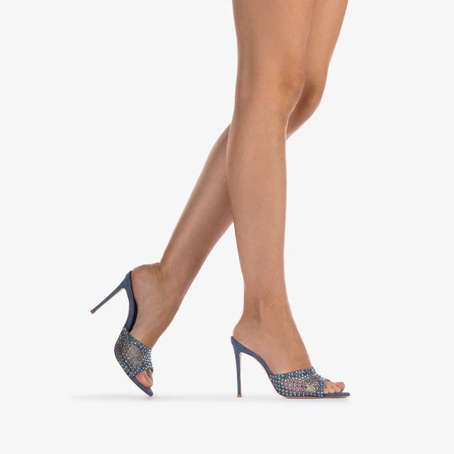 Le Silla Sandalo mule gioiello rete blu denim con Cristalli Ultimo giorno