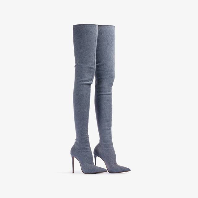 Le Silla Stivale sopra al ginocchio denim stretch blu Fino al 65% di sconto