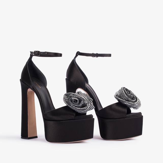Le Silla Sandalo con plateau raso nero e Cristalli argento Fino al 55% di sconto