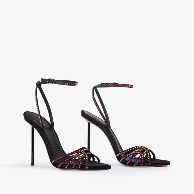 Le Silla Sandalo gioiello raso nero con Cristalli iridescenti Promozione