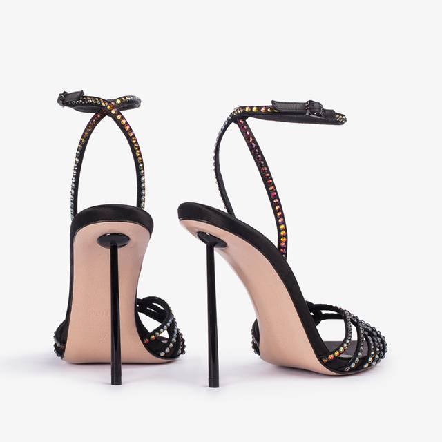 Le Silla Sandalo gioiello raso nero con Cristalli iridescenti Promozione