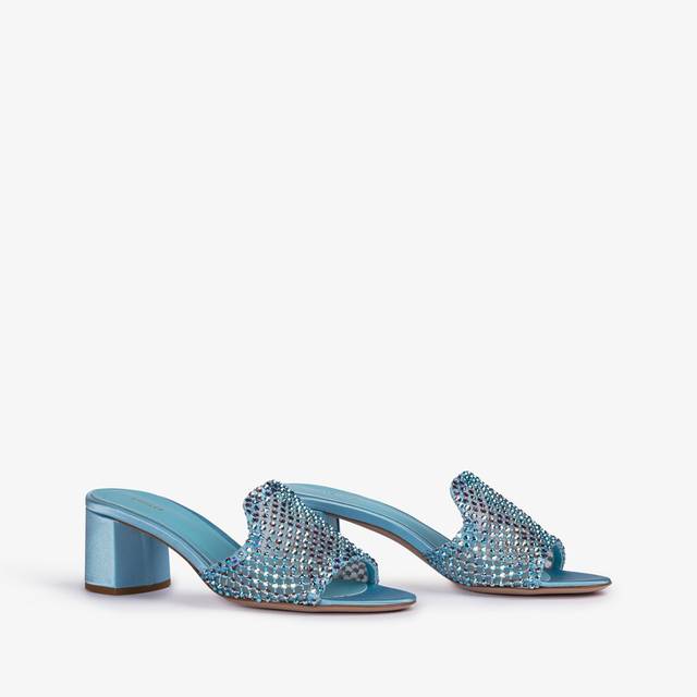Le Silla Sandalo mule gioiello rete azzurro cielo con Cristalli Prezzo Ridotto