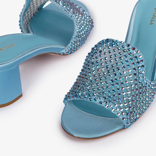 Le Silla Sandalo mule gioiello rete azzurro cielo con Cristalli Prezzo Ridotto