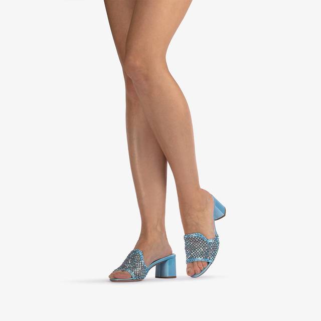 Le Silla Sandalo mule gioiello rete azzurro cielo con Cristalli Prezzo Ridotto