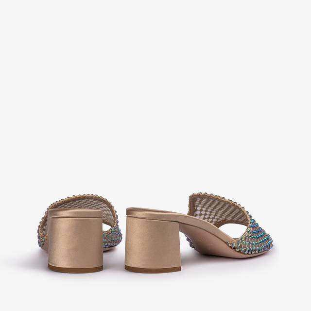 Le Silla Sandalo mule gioiello rete oro con Cristalli iridescenti Convenienza