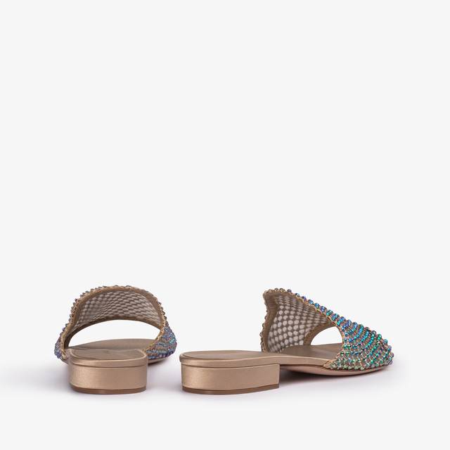 Le Silla Sandalo mule gioiello rete oro con Cristalli iridescenti Novità