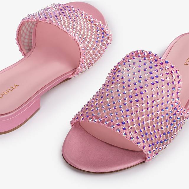 Le Silla Sandalo mule gioiello rete rosa dea con Cristalli Presa