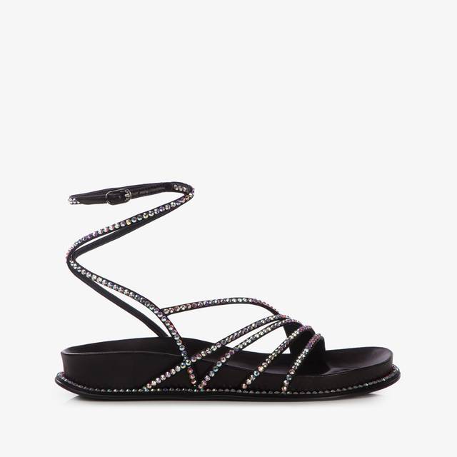 Le Silla Sandalo con plateau raso nero e Cristalli Vendite Flash