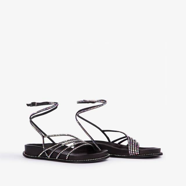 Le Silla Sandalo con plateau raso nero e Cristalli Vendite Flash