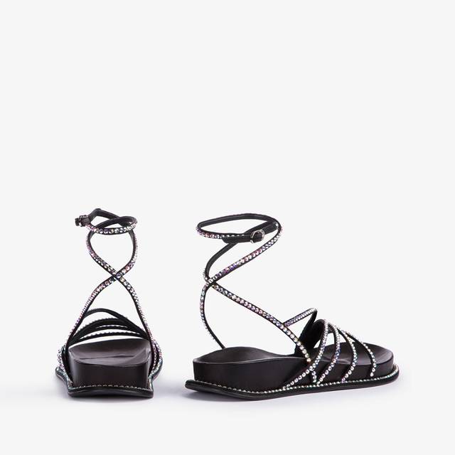 Le Silla Sandalo con plateau raso nero e Cristalli Vendite Flash
