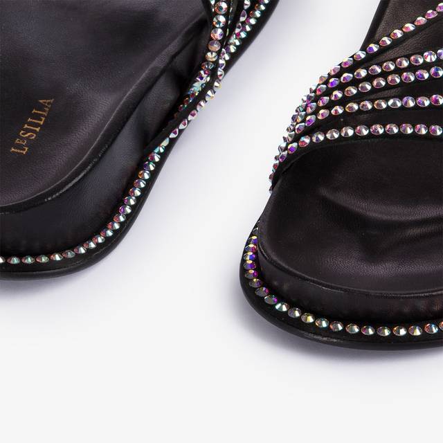 Le Silla Sandalo con plateau raso nero e Cristalli Vendite Flash