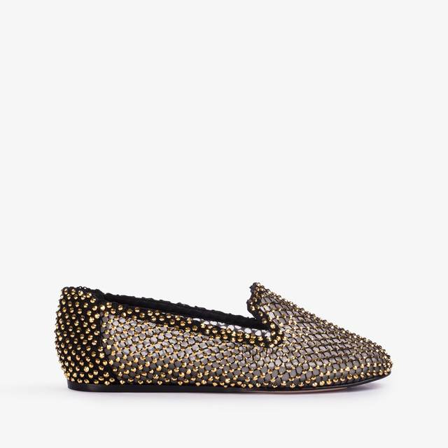 Le Silla Slipper gioiello rete nera e Cristalli oro Negozio online di fabbrica