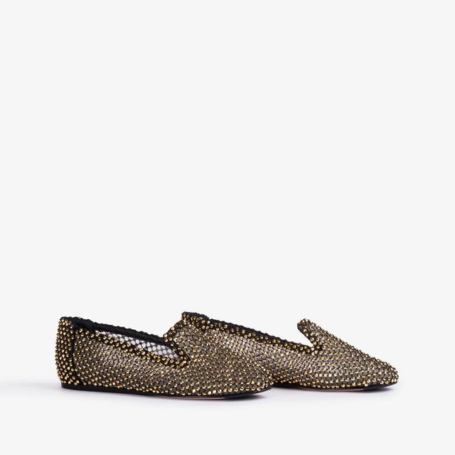 Le Silla Slipper gioiello rete nera e Cristalli oro Negozio online di fabbrica