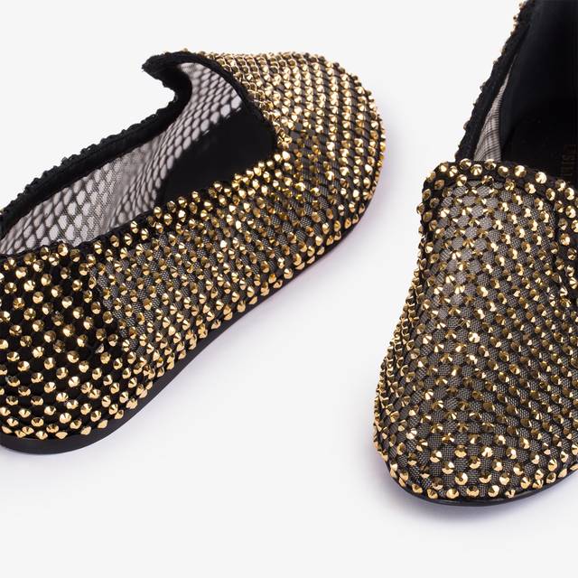 Le Silla Slipper gioiello rete nera e Cristalli oro Negozio online di fabbrica