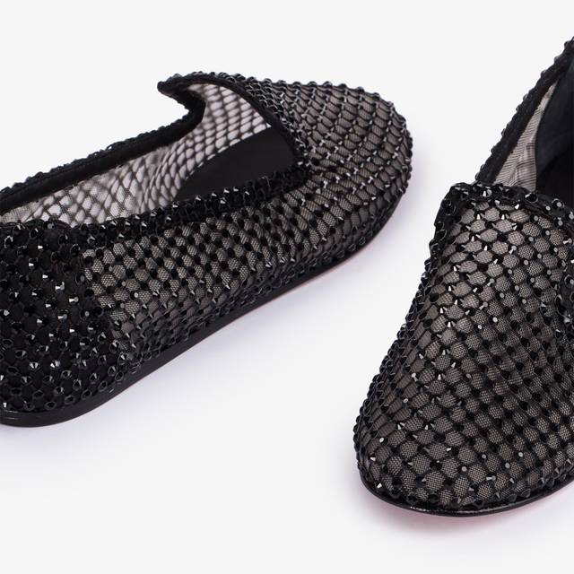Le Silla Slipper gioiello rete nera e Cristalli neri Prezzo di fabbrica