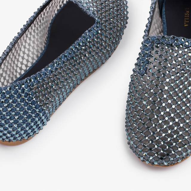 Le Silla Slipper gioiello rete blu denim e Cristalli Offerta speciale