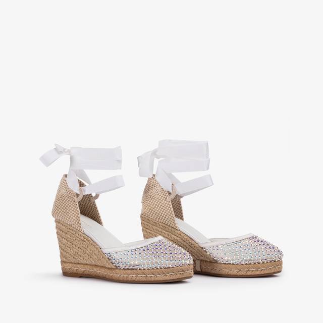 Le Silla Campesina gioiello con zeppa rete bianca carta con Cristalli Shopping online