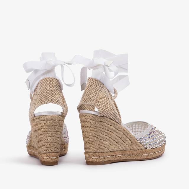 Le Silla Campesina gioiello con zeppa rete bianca carta con Cristalli Shopping online