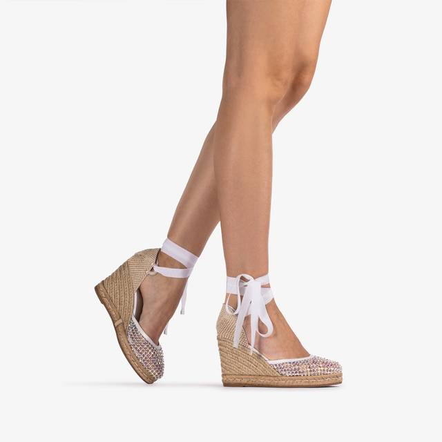 Le Silla Campesina gioiello con zeppa rete bianca carta con Cristalli Shopping online