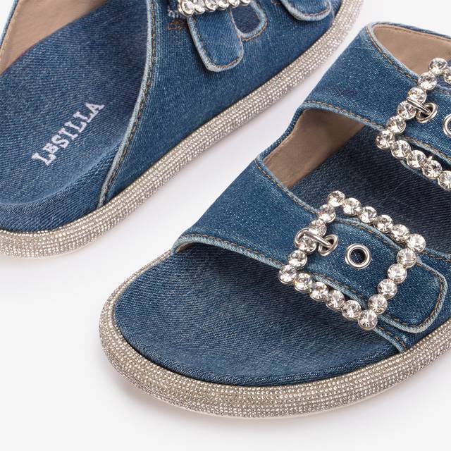 Le Silla Ciabatta denim blu con Cristalli Black Friday