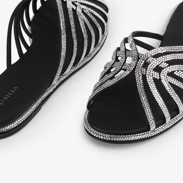 Le Silla Sandalo raso nero con Cristalli argento Cyber Monday