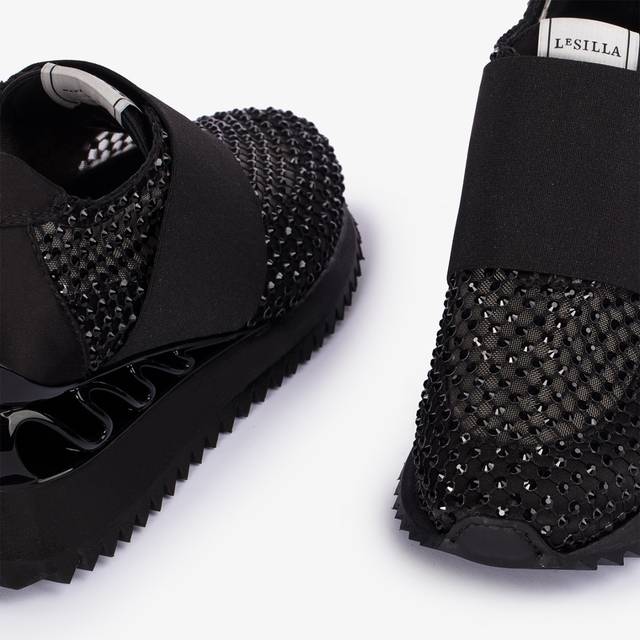 Le Silla Scarpa running raso, rete e Cristalli nero jet Online Outlet