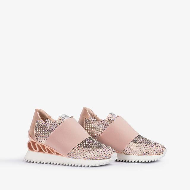 Le Silla Scarpa running raso, rete e Cristalli nude skin Offerta temporanea