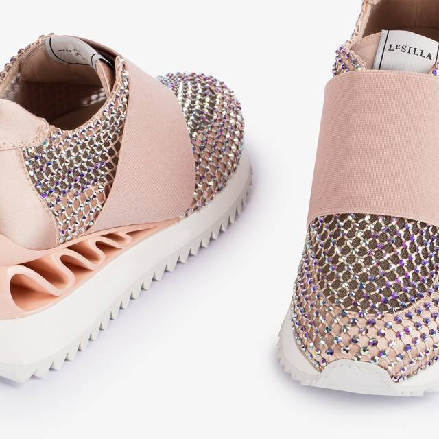 Le Silla Scarpa running raso, rete e Cristalli nude skin Offerta temporanea