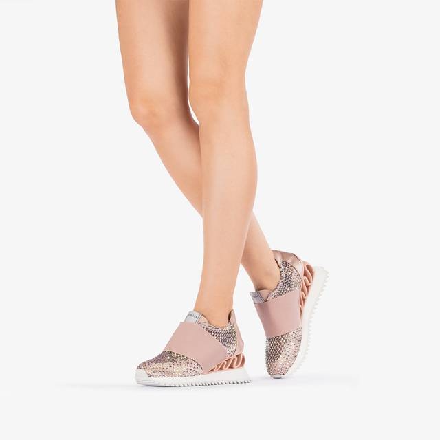 Le Silla Scarpa running raso, rete e Cristalli nude skin Offerta temporanea