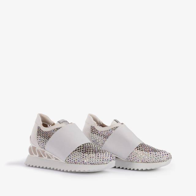 Le Silla Scarpa running denim, rete bianca carta e Cristalli Liquidazione