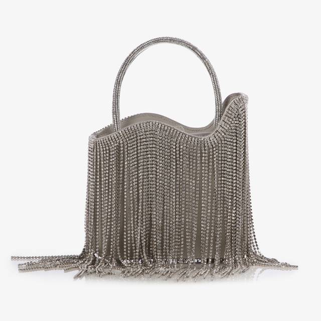 Le Silla Mini bag raso argento con frange argento Fino al 60% di sconto