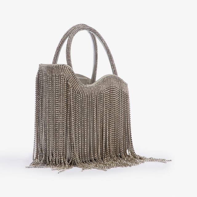 Le Silla Mini bag raso argento con frange argento Fino al 60% di sconto