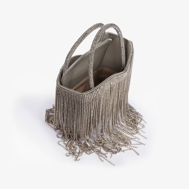 Le Silla Mini bag raso argento con frange argento Fino al 60% di sconto