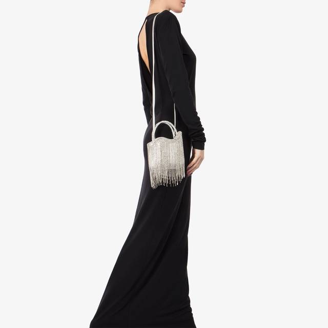 Le Silla Mini bag raso argento con frange argento Fino al 60% di sconto