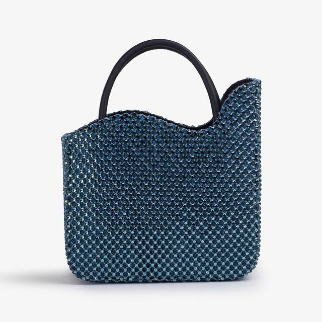 Le Silla Small bag raso blu denim con Cristalli Offerta speciale della fabbrica