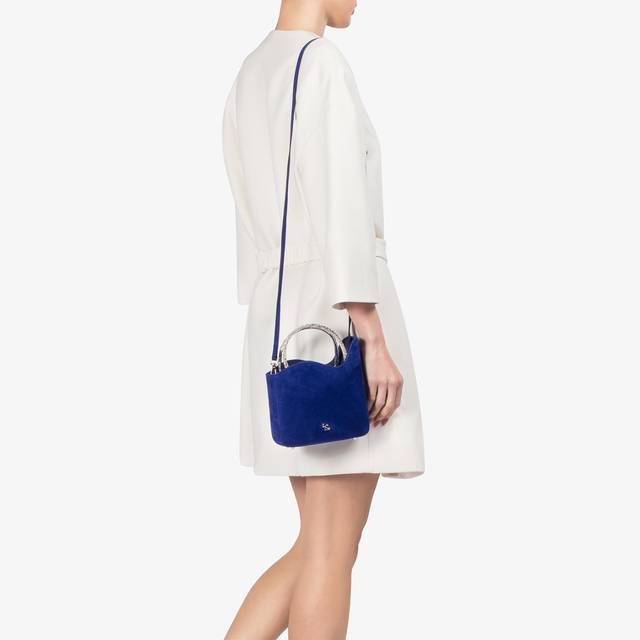 Le Silla Small bag camoscio blu lazuli e Cristalli Super sconto