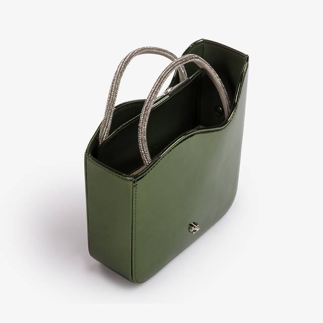 Le Silla Small bag metallizzata verde pirite e Cristalli In vendita