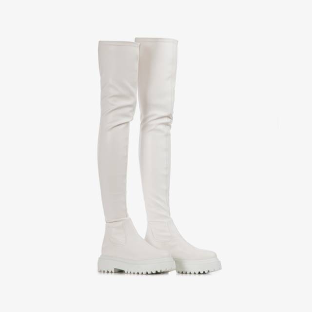 Le Silla Stivale sopra il ginocchio pelle vegan stretch bianco Duty-free