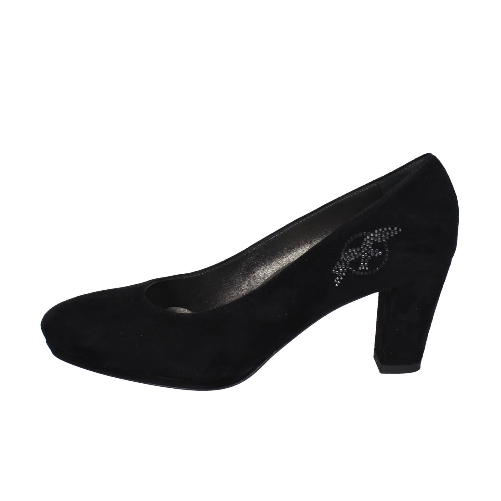 scarpe donna CONFORT decollete nero camoscio strass EZ354 Spedizione Gratuita