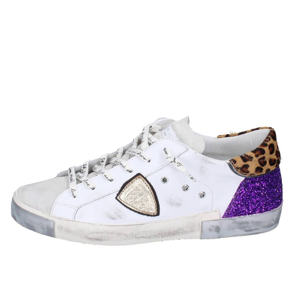 scarpe donna PHILIPPE MODEL sneakers bianco paillettes viola camoscio VINT EX368 Vendita Economica
