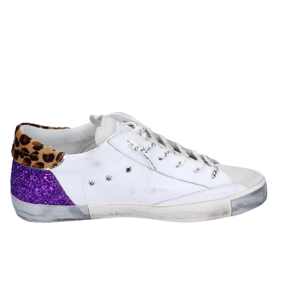 scarpe donna PHILIPPE MODEL sneakers bianco paillettes viola camoscio VINT EX368 Vendita Economica