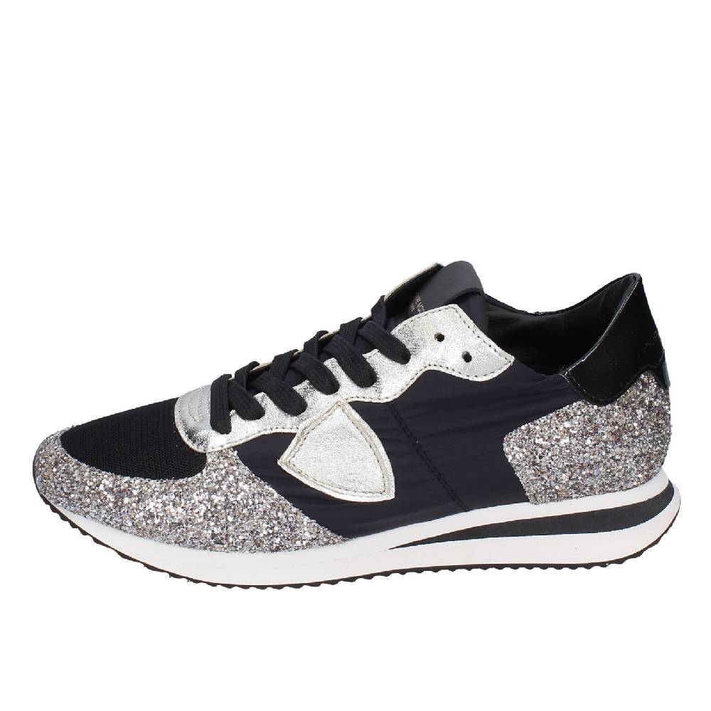 scarpe donna PHILIPPE MODEL sneakers nero tessuto platino glitter EX366 Spedizione gratuita