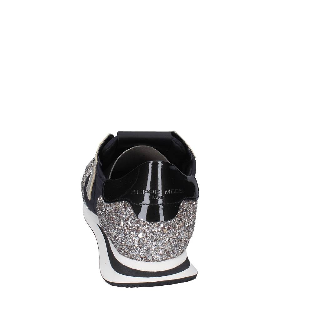 scarpe donna PHILIPPE MODEL sneakers nero tessuto platino glitter EX366 Spedizione gratuita